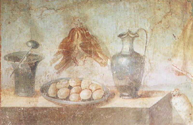 unknow artist Still life wall Painting from the House of Julia Felix Pompeii thrusches eggs and domestic utensils France oil painting art